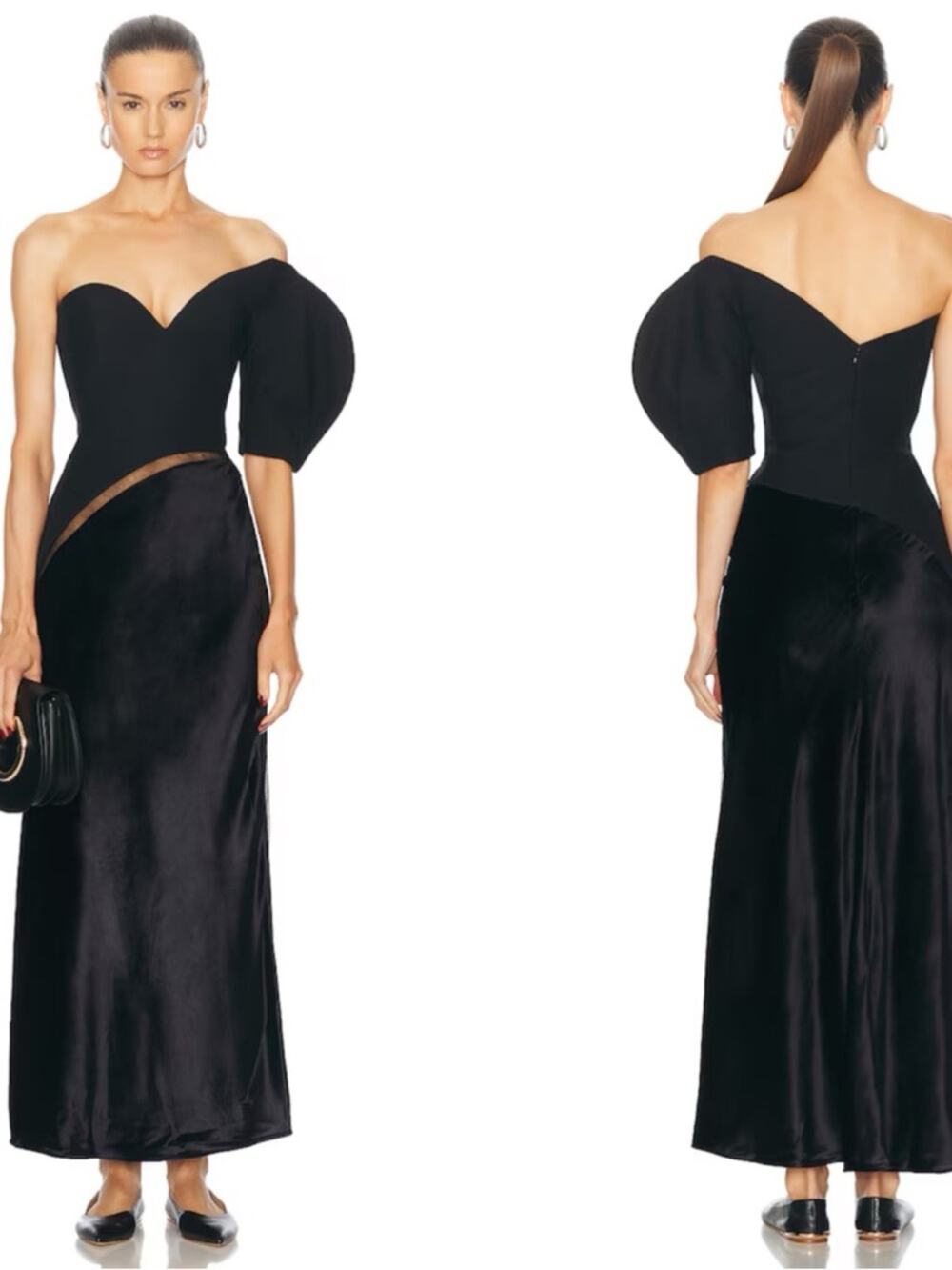 GABRIELA HEARST Giulia One Shoulder Velvet Bustier Black Maxi Dress Size 0
